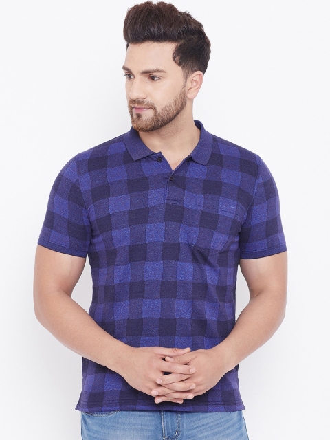

Adobe Men Navy Blue Checked Polo Collar T-shirt