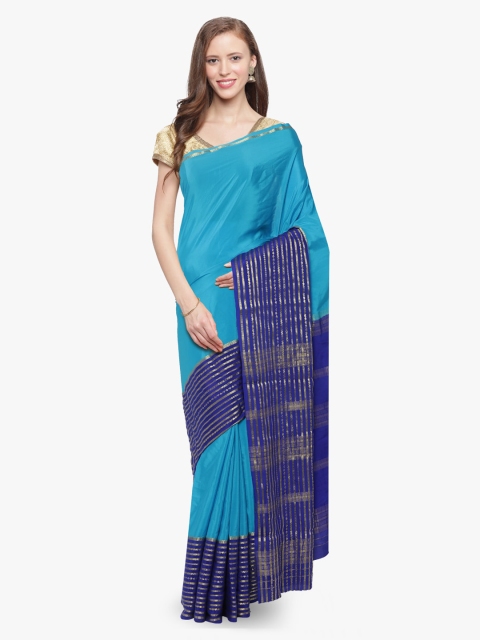 

Sudarshan Silks Blue Pure Silk Striped Mysore Silk Saree