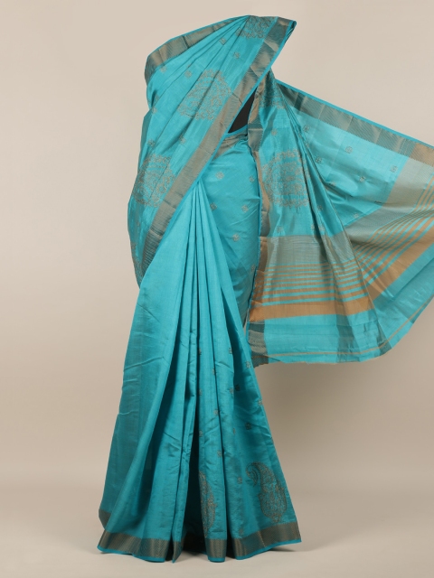 

Pothys Blue Woven Design Jute Silk Saree