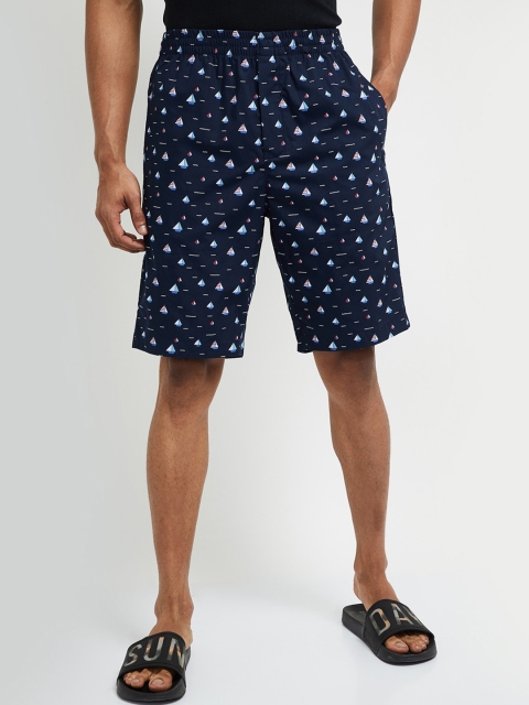 

max Men Navy Blue & White Printed Lounge Shorts