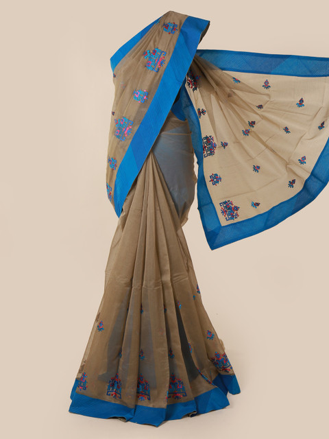 

Pothys Grey Embroidered Supernet Saree