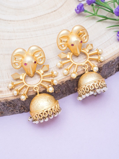 

Golden Peacock Gold-Toned Handcrafted Contemporary Jhumkas