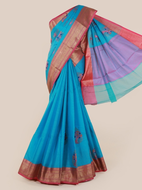 

Pothys Blue Solid Cotton Blend Saree