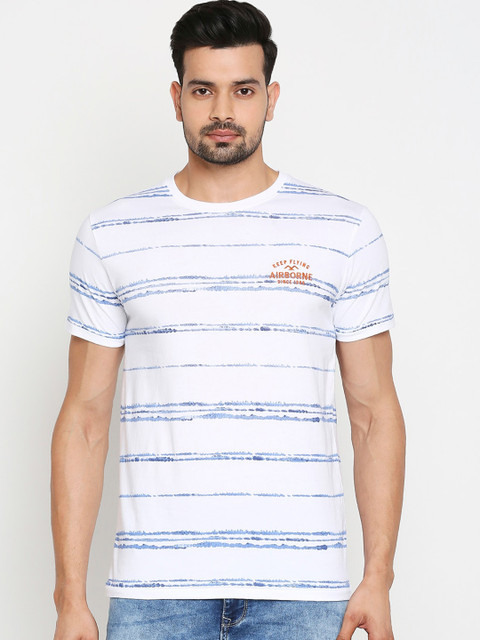 

Mufti Men White Striped Round Neck T-shirt