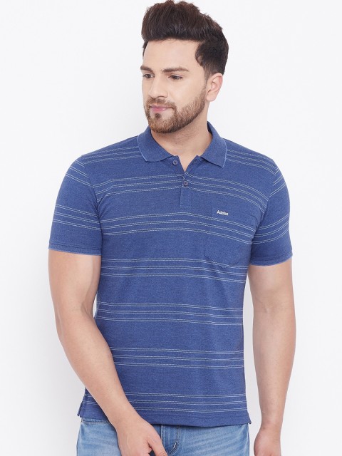 

Adobe Men Navy Blue Striped Polo Collar T-shirt