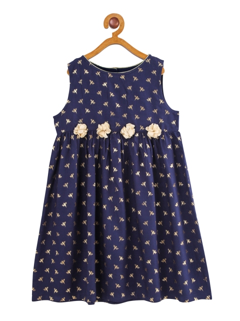 

Miyo Girls Navy Blue Printed Empire Dress