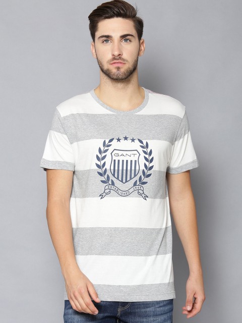 

GANT Men Grey Striped Round Neck T-shirt