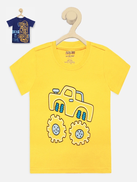Miss & Chief Boys Yellow & Blue Set of 2 Printed Round Neck T-shirt, Multi