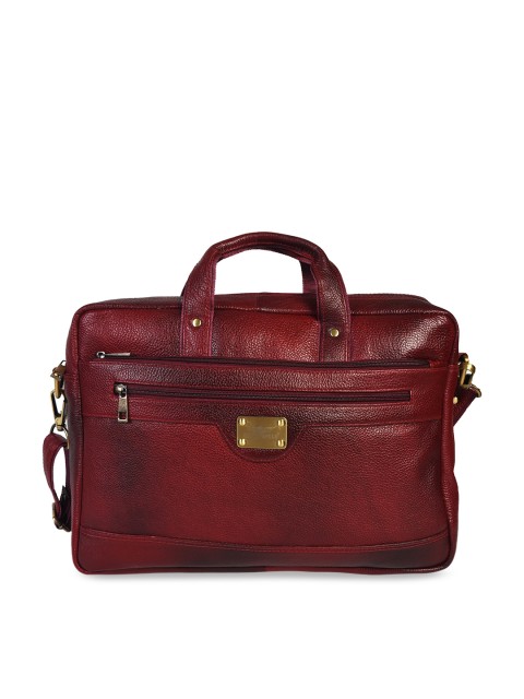 

CHRISTOPOLO Unisex Maroon & Black Solid 15 inch Genuine Leather Laptop Bag