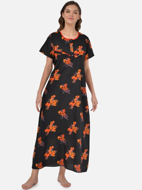 

Klamotten Black & Orange Printed Nightdress