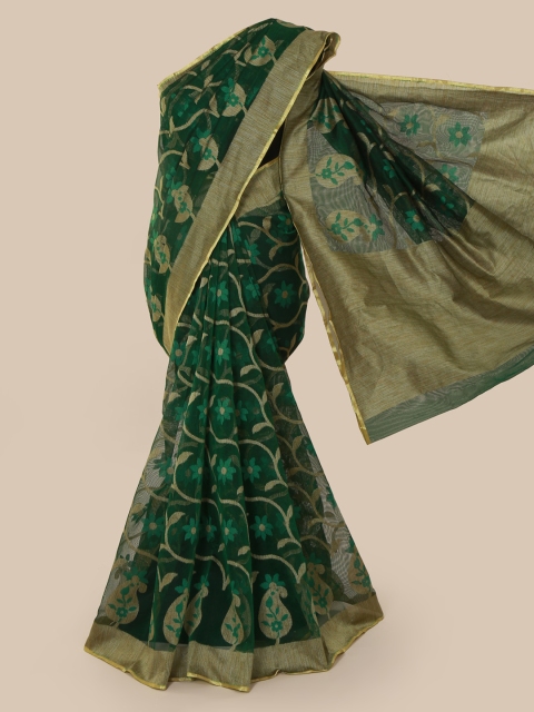 

Pothys Green & Beige Supernet Woven Design Saree