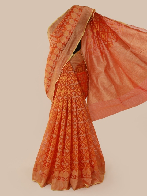 

Pothys Orange & Gold-Toned Supernet Woven Design Saree