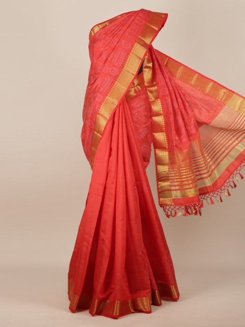 

Pothys Orange Embroidered Jute Silk Saree
