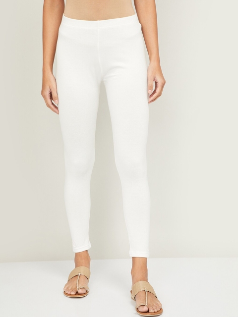 

Melange by Lifestyle Women Off-White Solid Ankle-Length Leggings