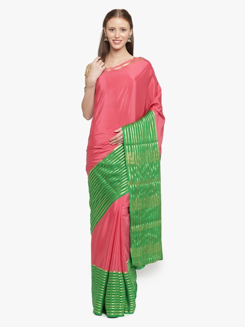 

Sudarshan Silks Pink & Green Pure Silk Solid Mysore Silk Saree