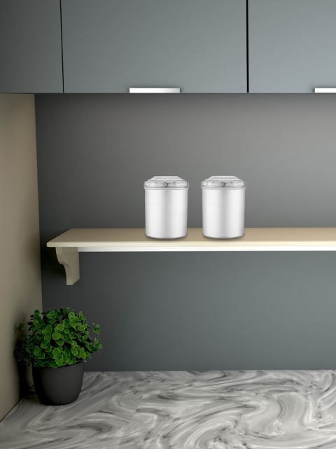 

Jensons Set Of 2-Silver-Toned Stainless Steel Canisters With Lid