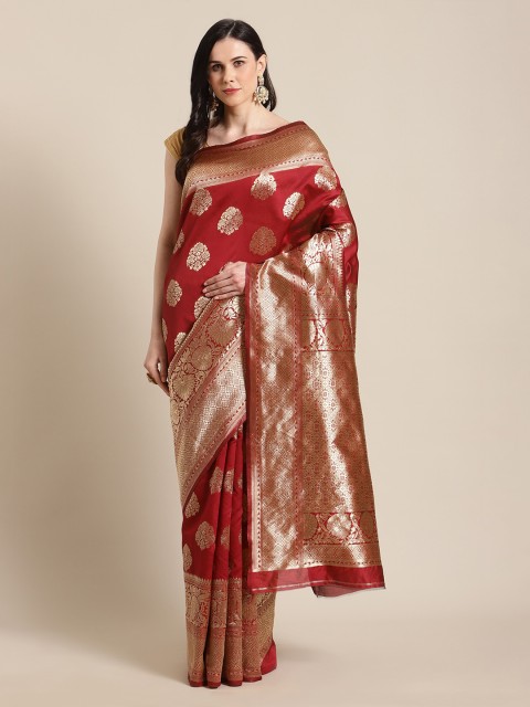 

Mitera Red & Gold-Toned Silk Blend Woven Design Banarasi Saree