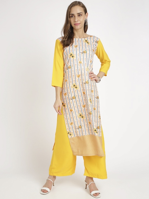 

Florence Women Yellow Striped Crepe Kurta
