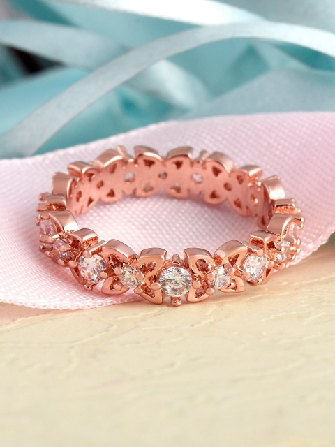 

Tistabene Women Rose-Gold Plated White Stone-Studded Finger Ring