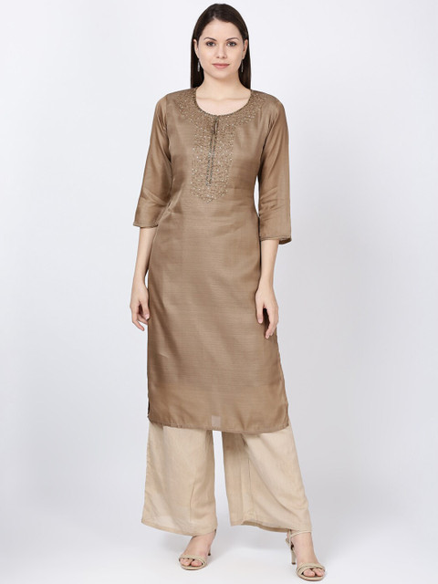 

Soch Women Brown Embellished Straight Kurta
