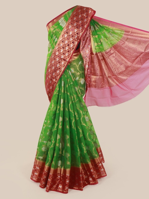 

Pothys Green & Red Tissue Woven Design Saree