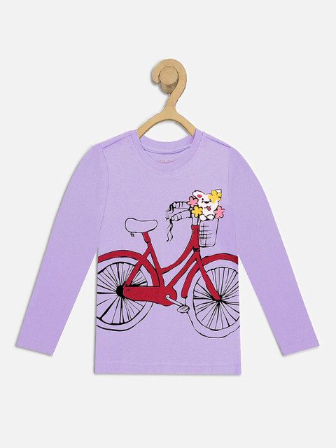 

Miss Chief Girls Purple Red Printed Round Neck Pure Cotton T-shirt