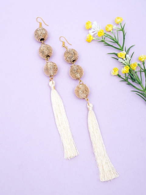 

Golden Peacock Gold-Plated White Contemporary Drop Earrings