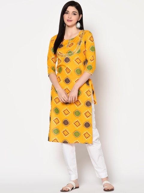 

Gulmohar Jaipur Women Mustard Geometric Printed Kurta