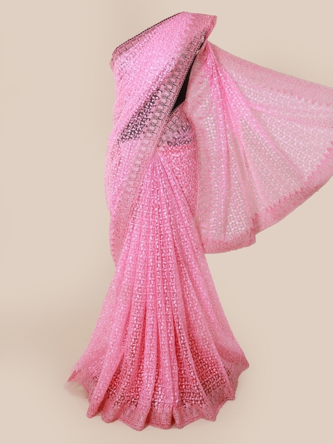

Pothys Pink Woven Design Supernet Saree
