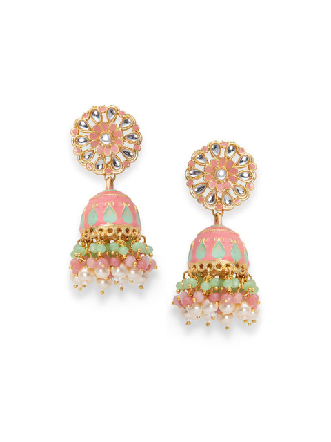 

Biba Peach-Coloured & Green Contemporary Jhumkas