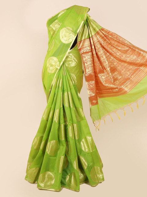

Pothys Green & Gold-Toned Silk Cotton Woven Design Saree
