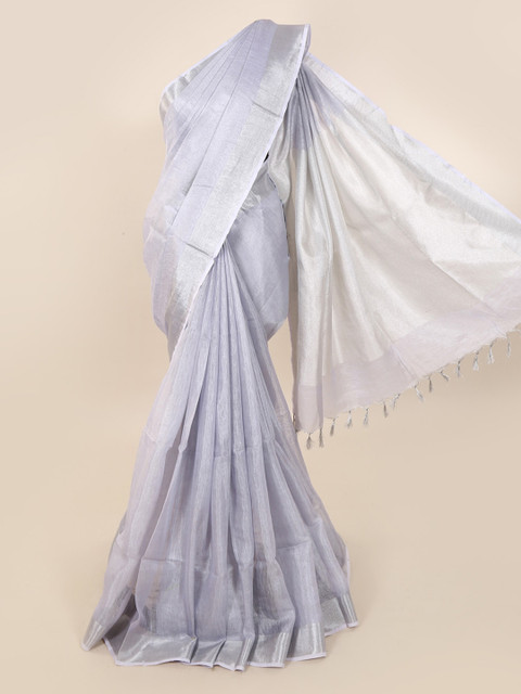 

Pothys Silver-Toned Solid Linen Blend Saree