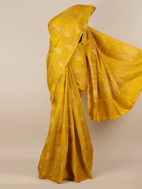 

Pothys Mustard & Gold-Toned Jute Silk Woven Design Saree