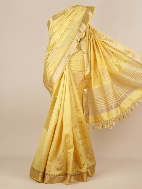

Pothys Yellow & Gold-Coloured Jute Silk Woven Design Saree