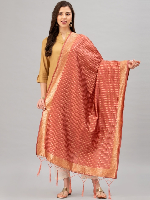 

Satrani Pink & Gold-Coloured Woven Design Jacquard Banarasi Dupatta