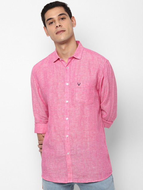 

Allen Solly Men Pink Slim Fit Solid Linen Casual Shirt