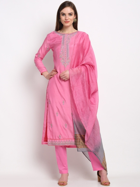 

Stylee LIFESTYLE Pink & Grey Cotton Blend Unstitched Dress Material