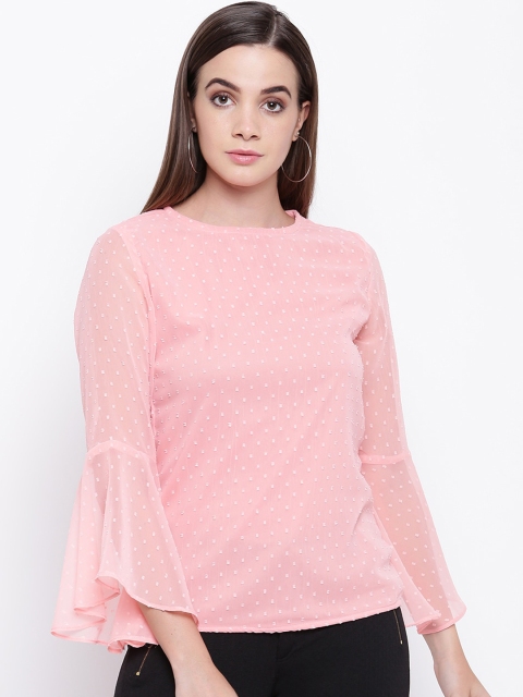 

RIVI Pink Self-Design Dobby Bell Sleeve Top