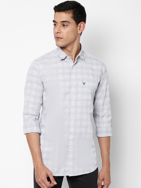 

Allen Solly Men Grey Slim Fit Checked Cotton Casual Shirt