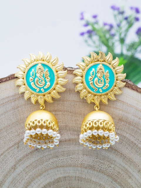 

Golden Peacock Gold-Toned Contemporary Jhumkas