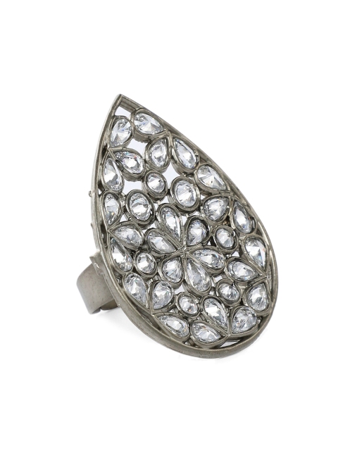 

Rubans Oxidized Silver-Plated White Stone-Studded Handcrafted Adjustable Finger Ring