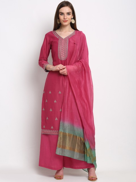 

Stylee LIFESTYLE Magenta & Blue Cotton Blend Unstitched Dress Material