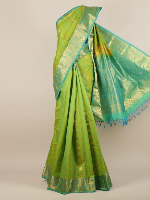

Pothys Green & Gold-Toned Pure Silk Woven Design Saree