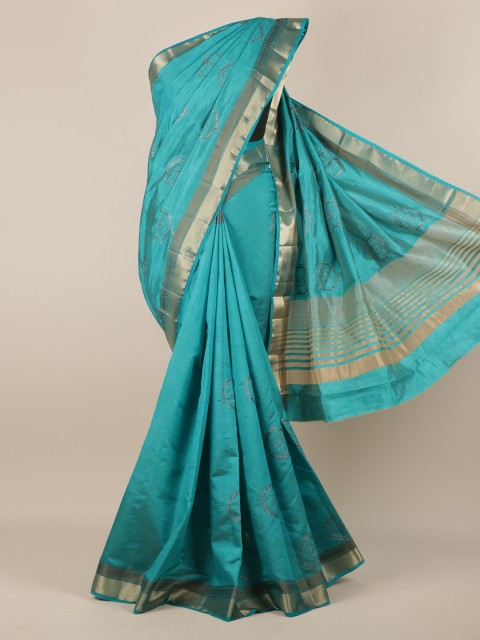 

Pothys Teal Woven Design Jute Silk Saree