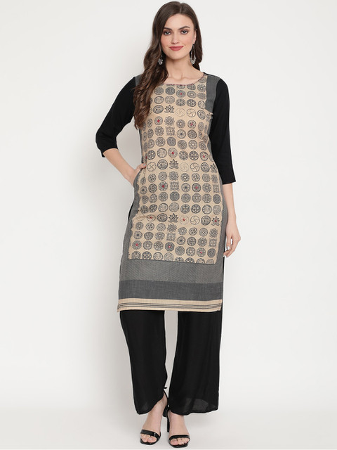 

Ramas Women Black & Cream-coloured Colourblocked Kurta