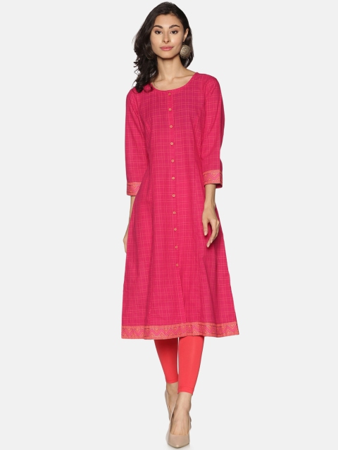 

Saffron Threads Women Pink Checked Kurta