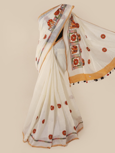 

Pothys White Printed Cotton Blend Saree