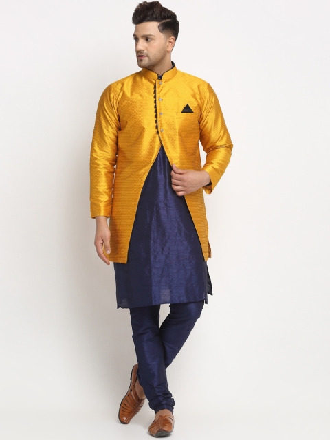 

Benstoke Men Blue & Yellow Solid Kurta with Pyjamas