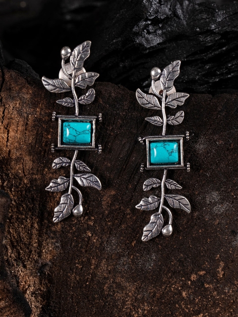 

Shoshaa Silver-Plated & Turquoise Blue Contemporary Drop Earrings