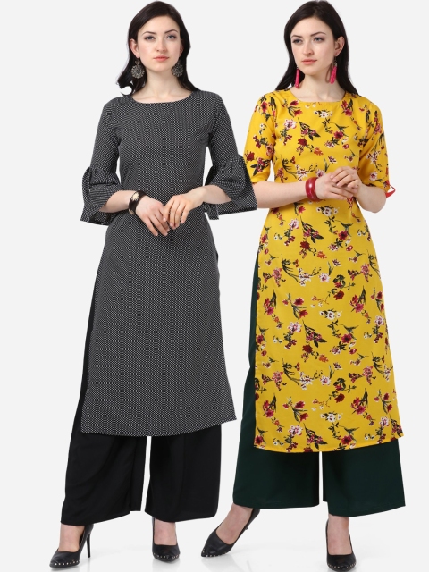 

Florence Women Pack of 2 Multicoloured Floral Printed Crepe Kurta, Multi